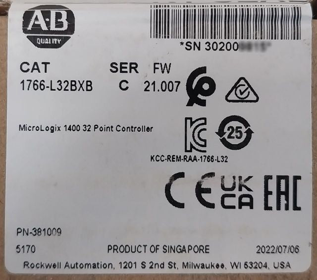 Sealed Pack Allen-bradley 1766-l32Bxb Micro Logix 1400 32Point Controller Ser.C