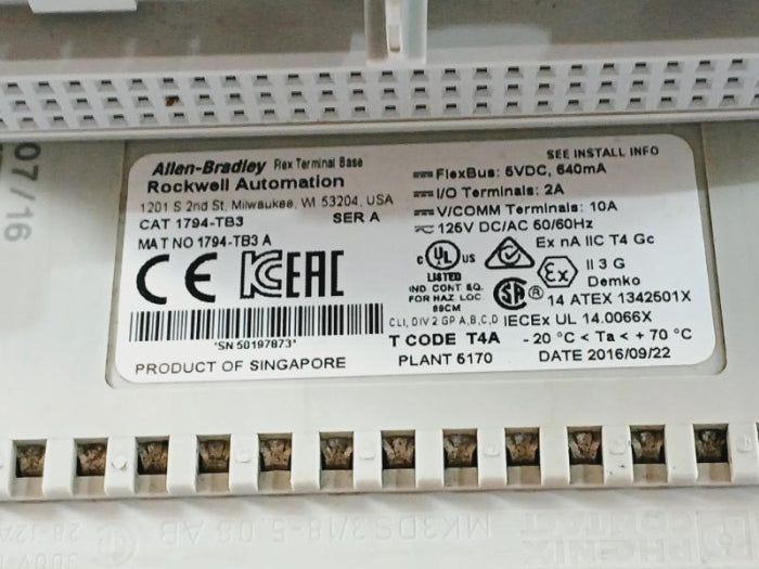 Allen-bradley 1794-tb3 Terminal Base Module 125V Dc/Ac 50/60Hz
