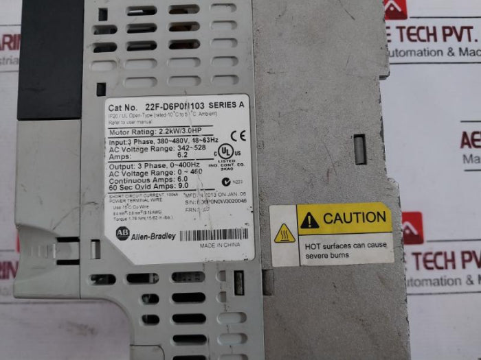 Allen-bradley 22F-d6P0N103 Powerflex 8.4 Mm2-0.8Mm2 (8-18Awg) 94V-0