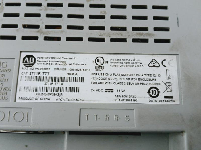 ALLEN-BRADLEY 2711R-T7T Panelview 800 7-Inch HMI Terminal Panel (Not Working)