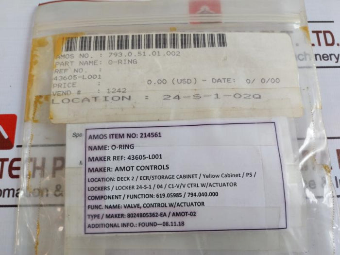 Amot 43605-l001 Actuator Repair O-ring, 214561