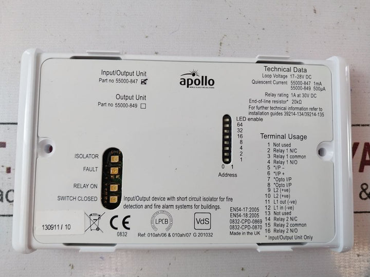 Apollo 55000-847 Apo Input/Output Unit With Isolator 17-28V Dc 0832-cpd-0869