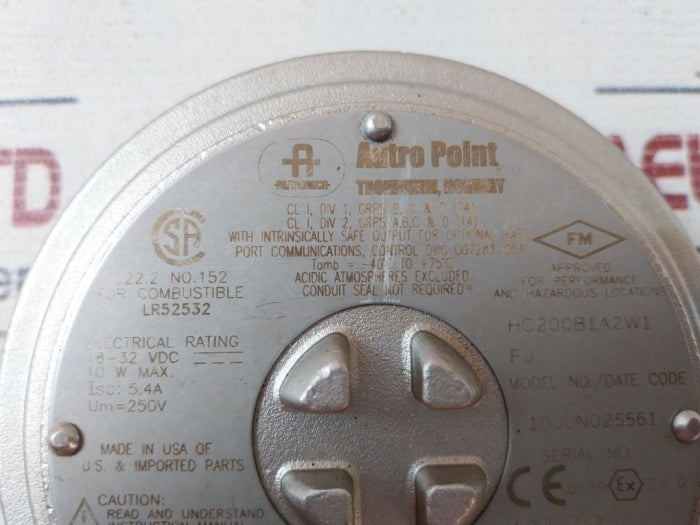 Autronica Hc200b1a2w1 Autro Point Gas Detector Ip67 18-32 Vdc