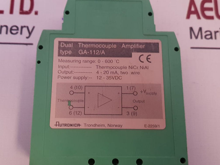 Autronica Ga-112/A Dual Thermocouple Amplifier 12-35 Vdc