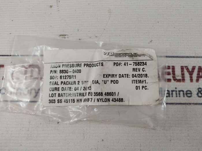 Axon Pressure 8830-0400 Seal Packer 2 1/4 Inch REV. C