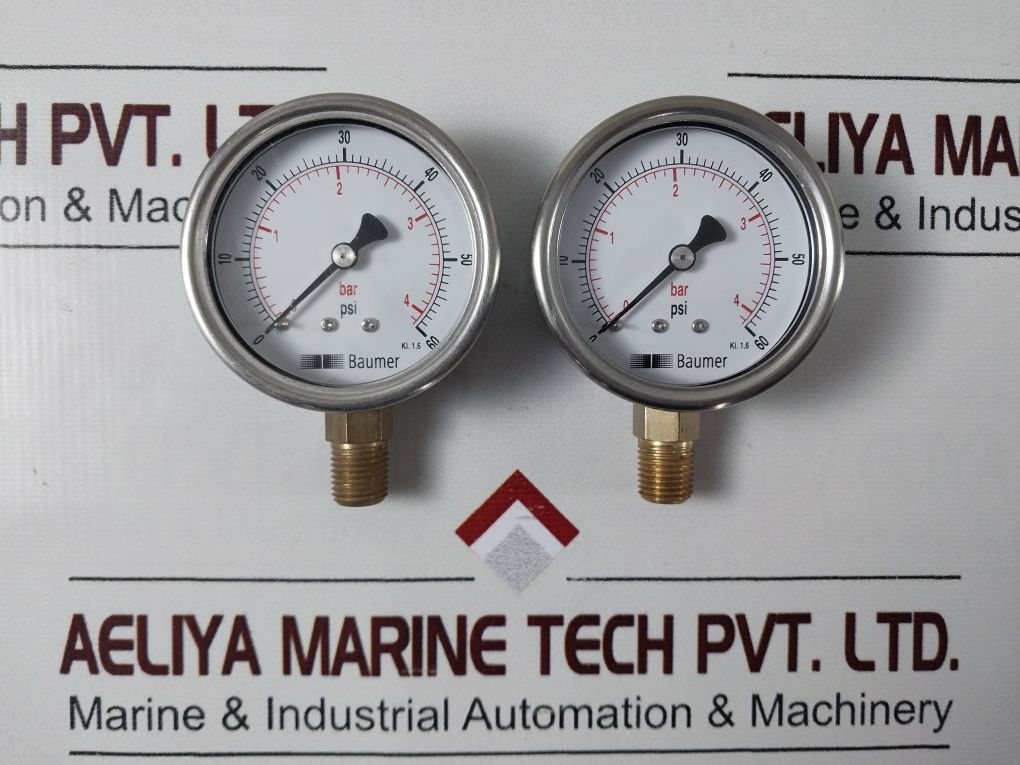 Baumer Kl. 1.6 Pressure Gauge 0 To 60 Psi , 0 To 4 Bar