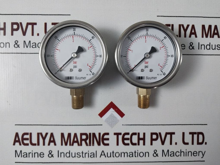 Baumer Kl. 1.6 Pressure Gauge 0 To 60 Psi, 0 To 4 Bar