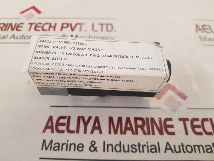 Bosch 0 820 005 201 Valve 3/2-way Magnet