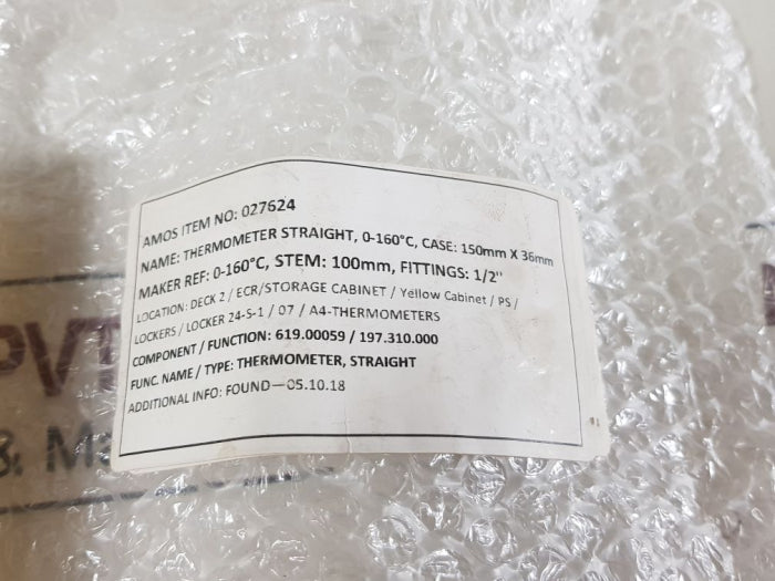 Brannan 0-160°c straight thermometer 100mm