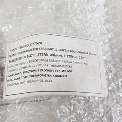 Brannan 0-160°c straight thermometer 100mm