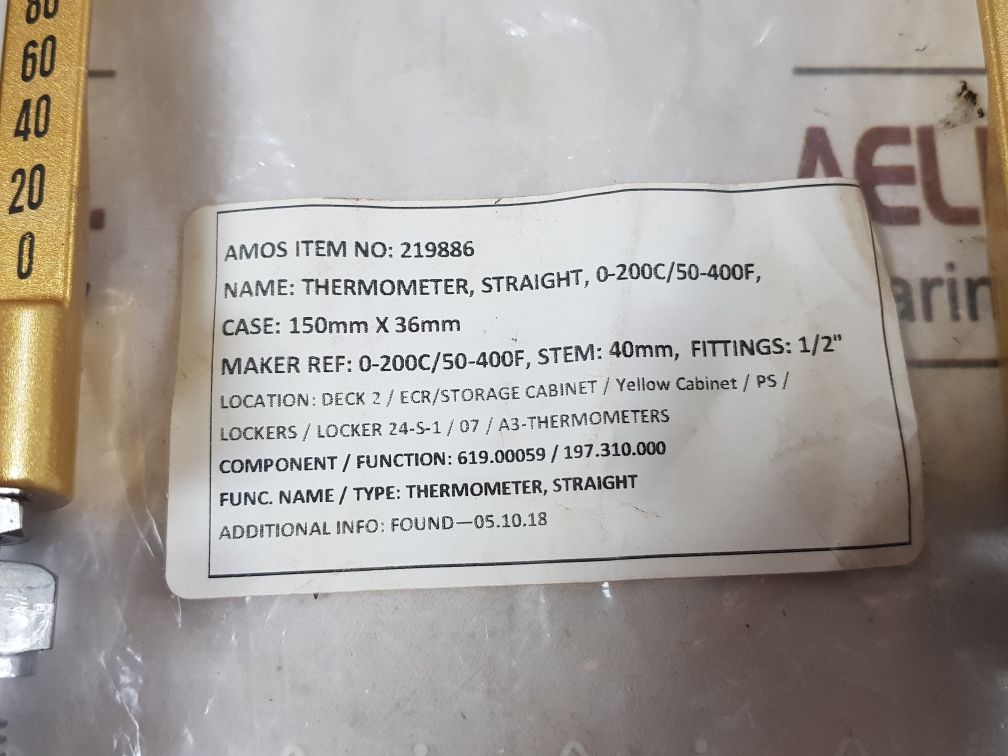 Brannan 0 To 200C Straight Thermometer 50-400F