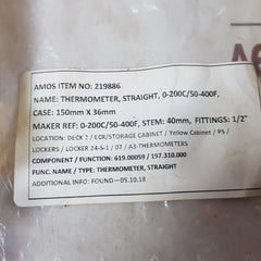 Brannan 0 To 200C Straight Thermometer 50-400F
