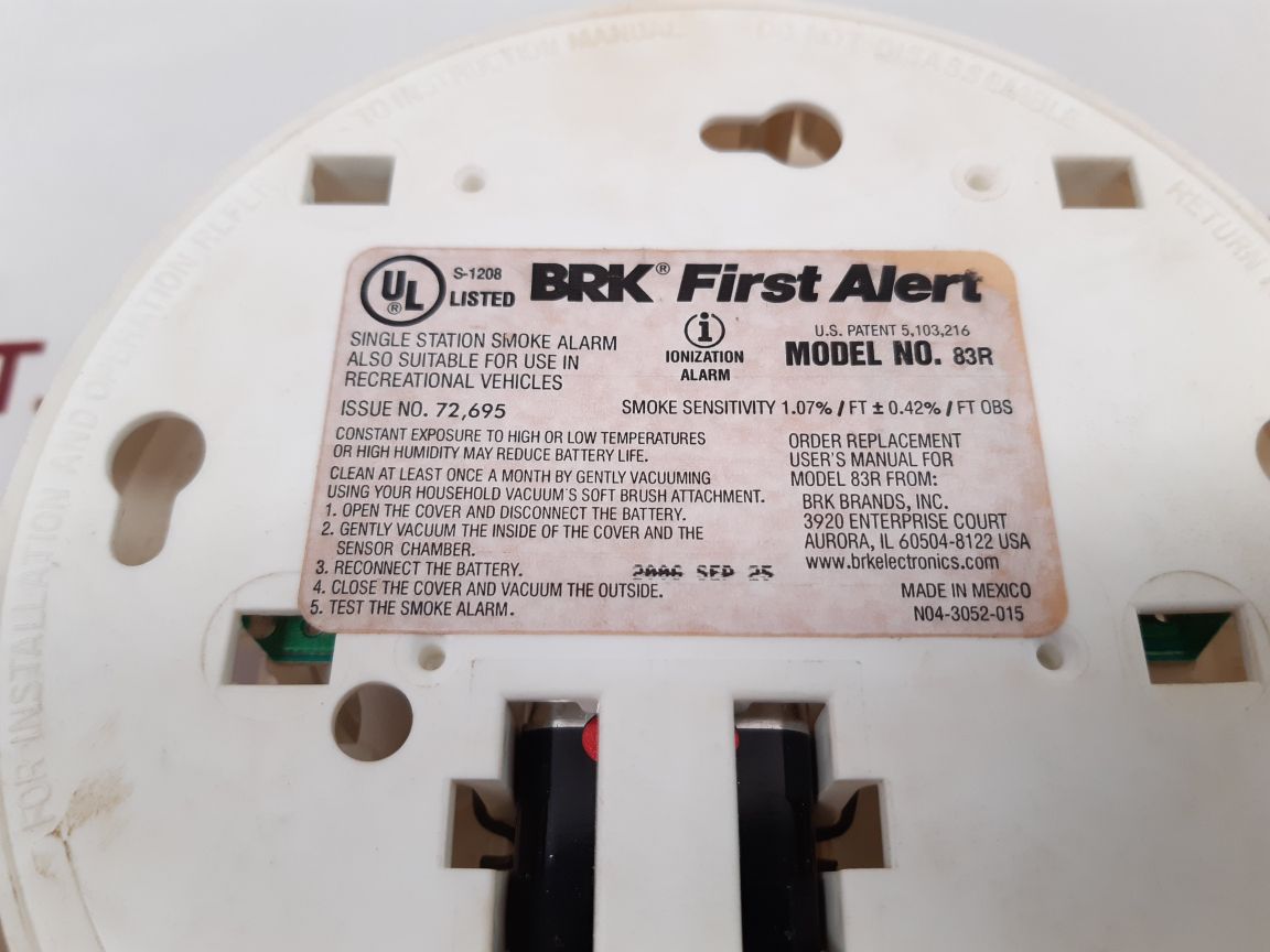 Brk 83R Single Station Smoke Alarm Ionization
