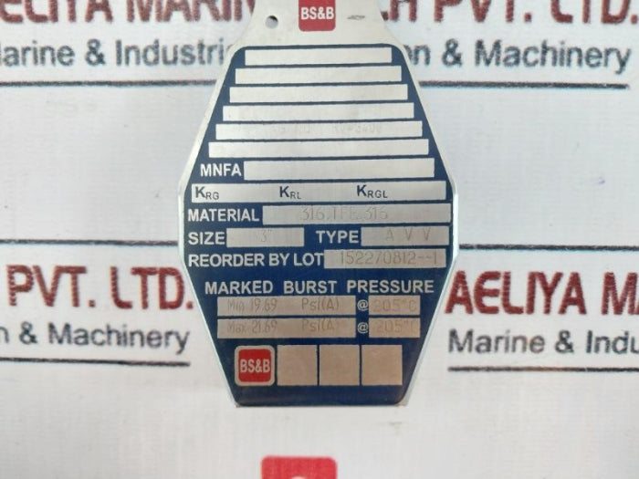 Bs&B Safety Systems Avv Af 139 Rupture Disk 3,Min 19.69 Psi,Max 21.69 Psi