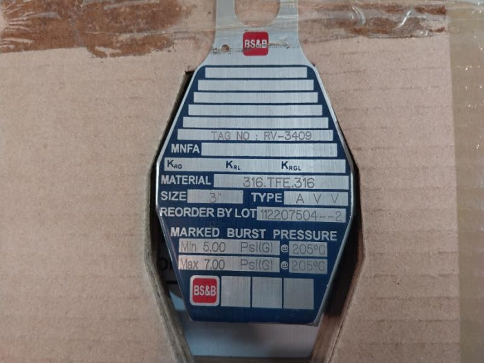 Bs&B Avv Rupture Disk 316.Tfe.316 3 Inche