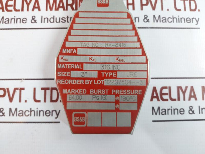Bs&B Jrs Rupture Disk 3 Inche 64.00 Psi