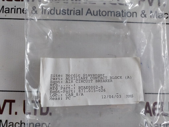 Btae0002-b Auxiliary Contact Block 871.015-026