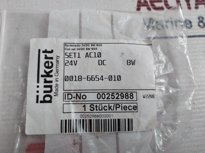 Burkert 0018-6654-010 Solenoid Magnet Coil 24V Dc 8W