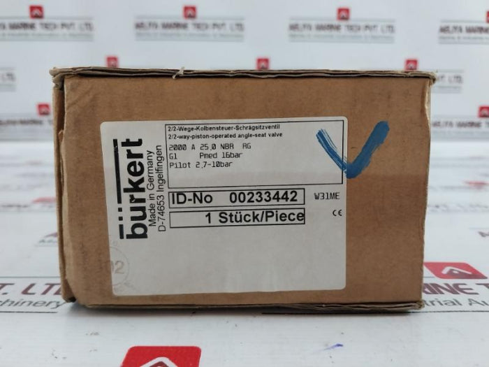 Burkert 2000 2/2-way-piston-operated Angle-seat Valve 00233442 10Bar Dn25