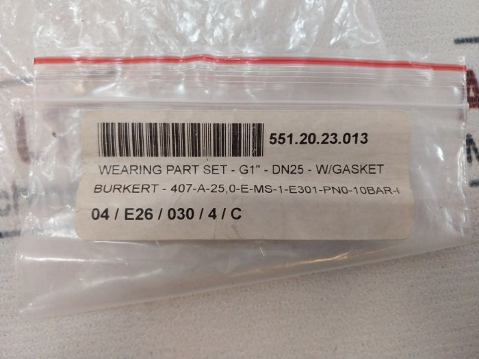 Burkert G1"-dn25-w Wearing Part Set W/ Gasket 407-a-25.0-e-ms-1-e301 Pn 0-10 Bar