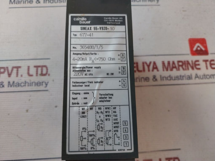 Camille Bauer Sineax 55-v920-10 Temperature Transmitter 4-20Ma