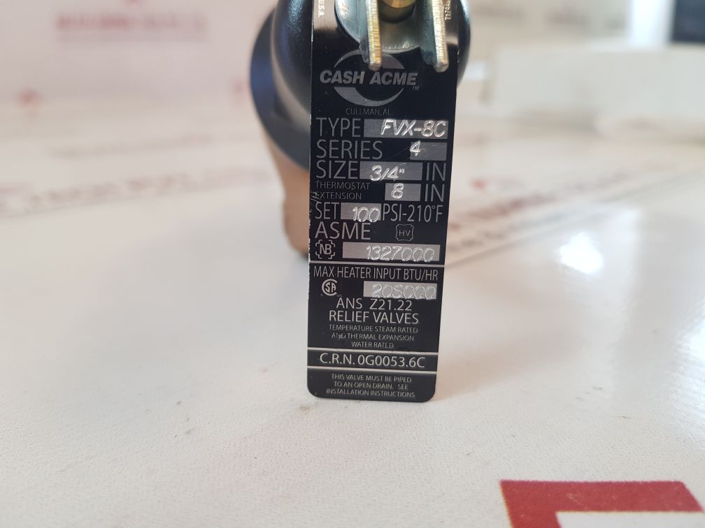 Cash acme fvx-8c p&t relief valve
