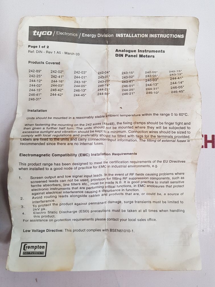 Crompton 361196 1 408017*1 Din Panel Meters