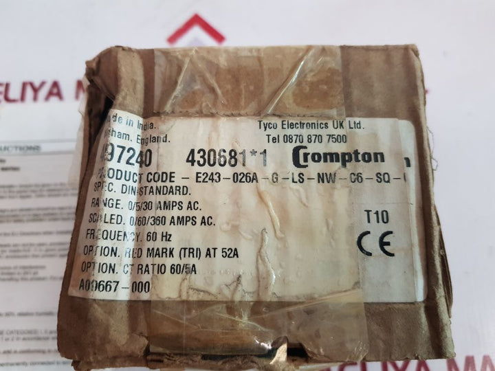 Crompton e243-026a-g-ls-nw-c6-sq-cr ammeter 243026g