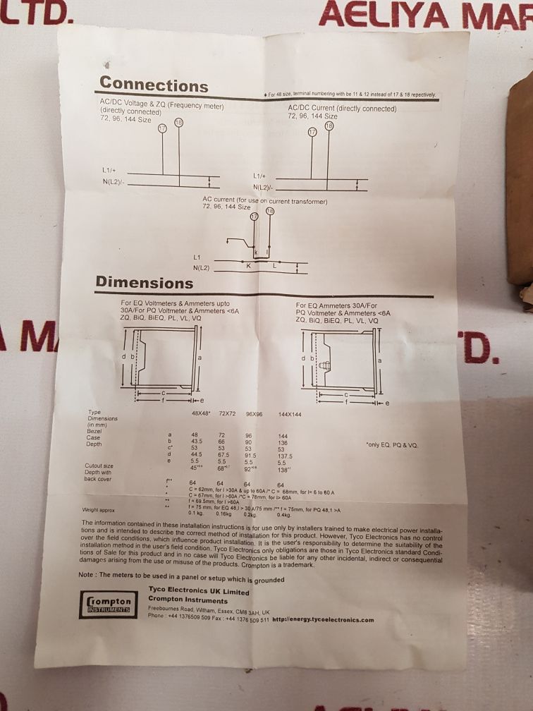 Crompton E243-02A-g-ly-sr-c7 Ammeter