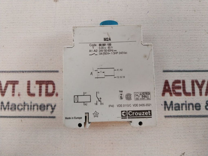 Crouzet M2A Timer Relay 88881100 24V 50-60Hz Ip40 8A/250V 1/3Hp 240Vac 0,05S-60H