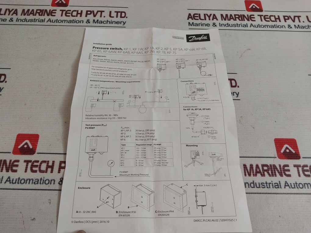 Danfoss Kp2 Pressure Switch 0.5-1.5 Bar 7-20 Psi