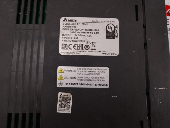Delta Asd-a2-1021-u Servo Drive 1Kw Version 01.058