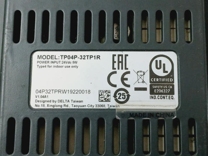 Delta Tp04P-32Tp1R 4-line Text Panel Hmi Controller 24Vdc 5W, V1.04A1, E206327