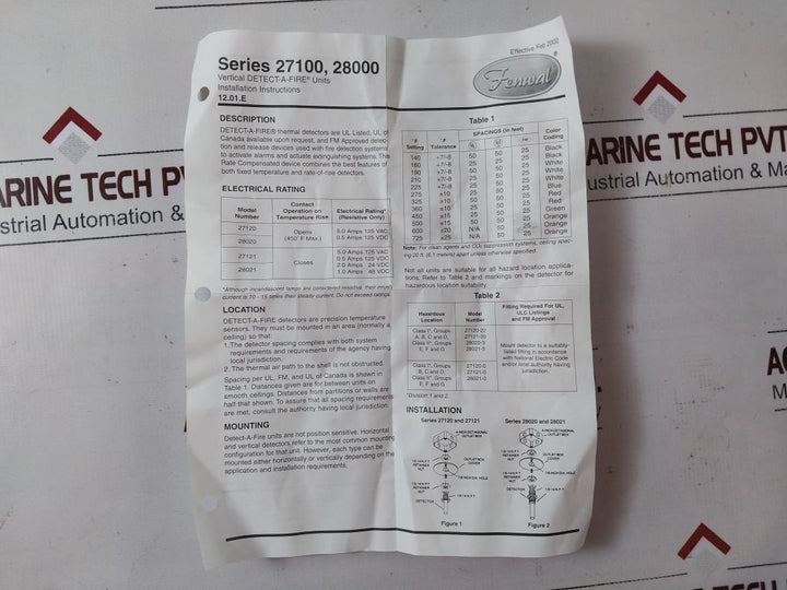 Kidde-fenwal 27121-0 Fire Heat Detector 12-e27121-000-05 Series 27100