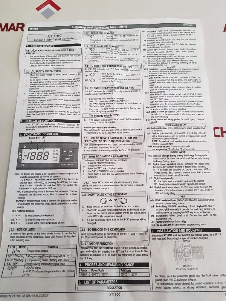 Dixell Xt110C Temperature- Controller
