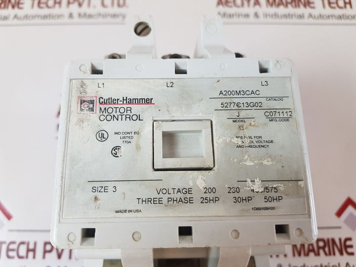 Eaton A200M3Cac Motor Starter Size 3 Model:J