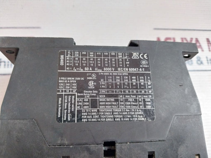 Eaton Dil M50 Contactor Xtce050d 3-pole 60a 220v