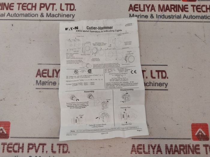 Eaton Cutler-hammer E22B2 Pushbutton Contact Block 690V Ip65