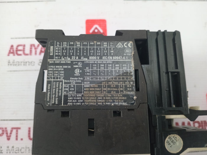 Eaton Xtce007B01 Moeller Series Dil M7-01 Ac Contactor, 8000V