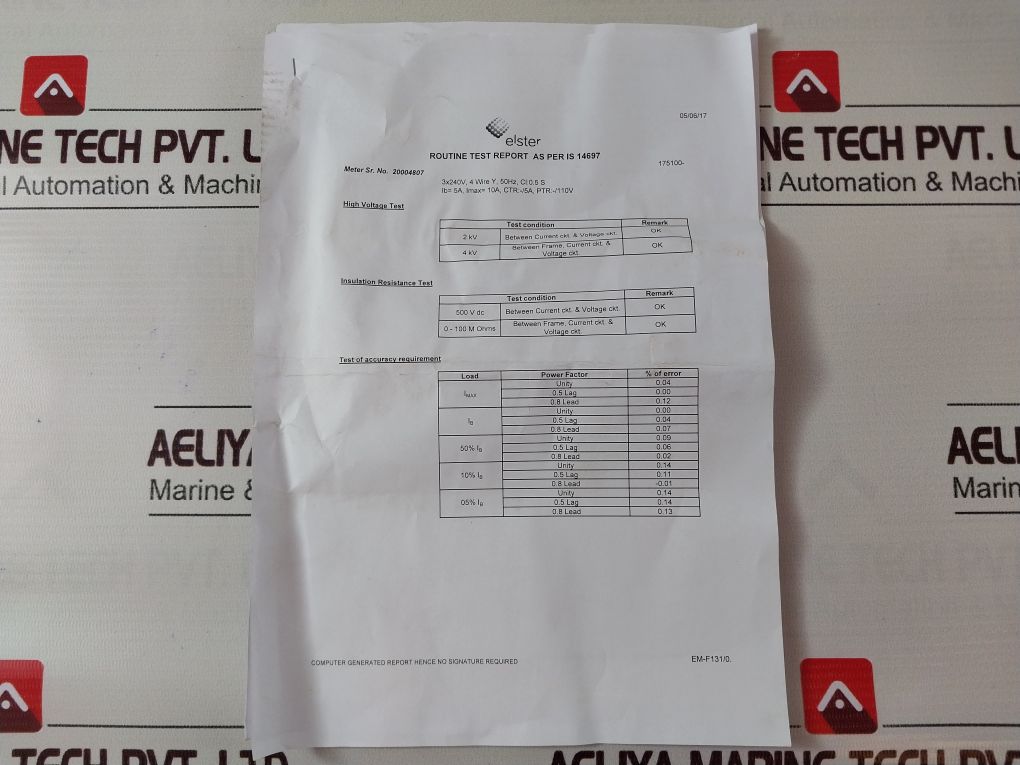 Elster A1630 Digital Kwh/Kvarh/Kvah Meter 3Ph, 4W, Lt Ct, 5(10)A, Fgpaa23C02Caa