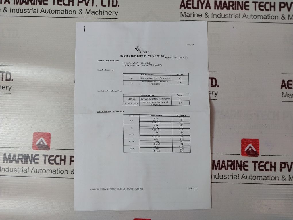 Elster Alpha A1621 Kwh/Kvarh/Kvah Meter, 3Ph, 4W, Ht Ct, 5(10)A