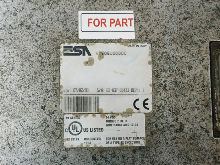Esa Vt505W00000 Touch Screen Hmi Panel 24Vdc Awg 12-30
