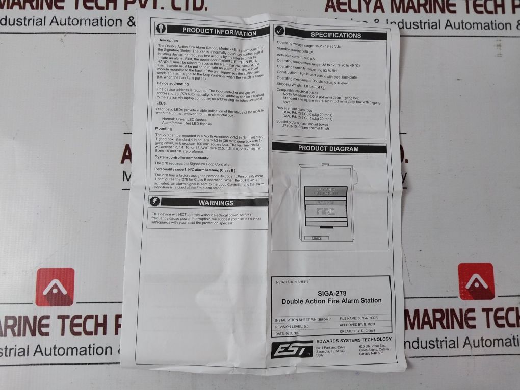 Est Siga-278 Manual Pull Red Fire Alarm Station 235139P