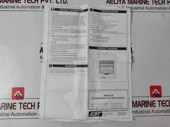 Est Siga-278 Manual Pull Red Fire Alarm Station 235139P