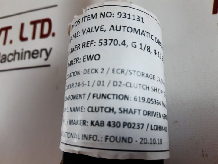 Ewo 5370.4 Condensate Auto Drain Valve