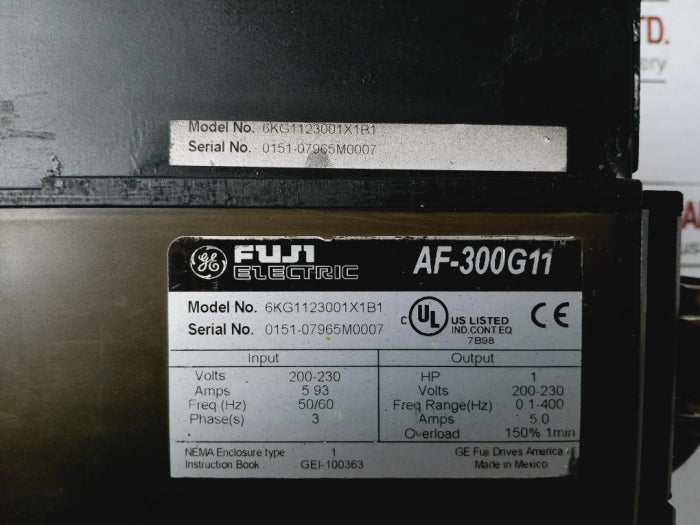 Fuji Electric Af-300G11 Variable Frequency Drive 200-230V 5.93A 1Hp