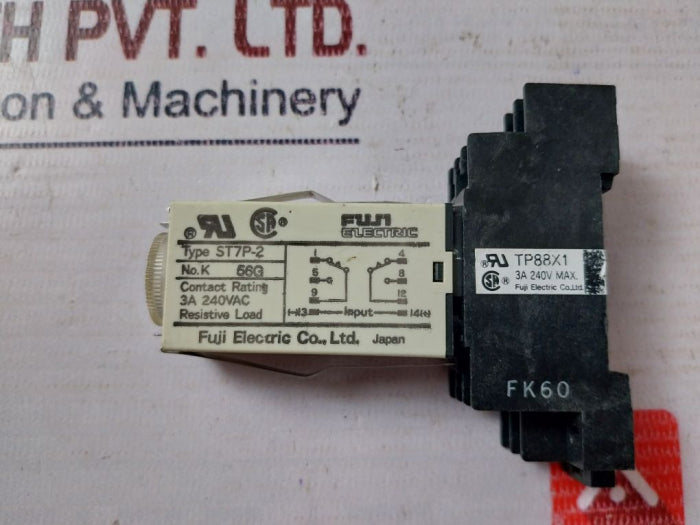 Fuji Electric St7P-2 Timer Relay With Base 0-10 Min/Sec Ac 100V