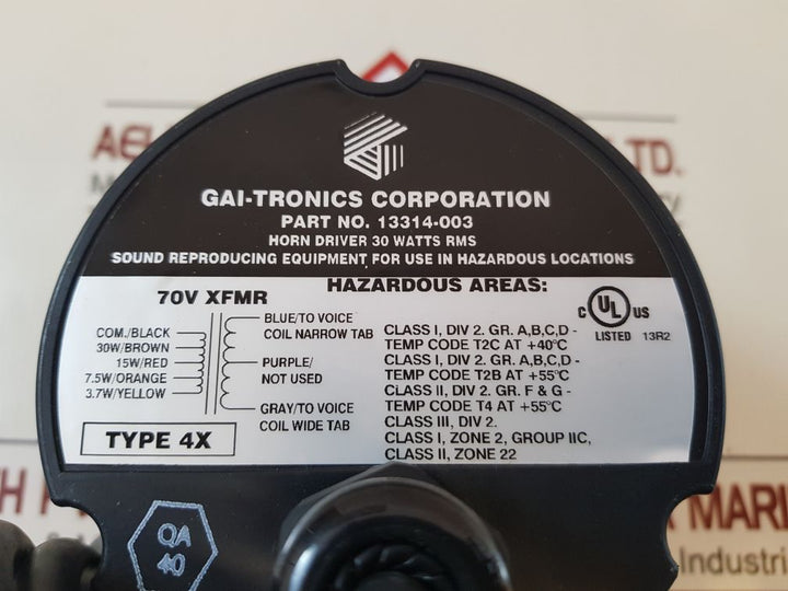 Gai-tronics 13314-003 Horn Driver 30 Watts Et-044 5 Oh 70V Xfmr