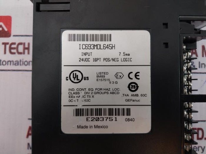 Ge Fanuc Ic693Mdl645H Input Module 24Vdc 16Pt Pos/Neg Logic 7.5Ma