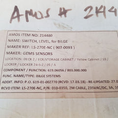 Gems Sensors 010-0350 Cable Mounting Level Switch 235Vac/Dc 3A 100Va